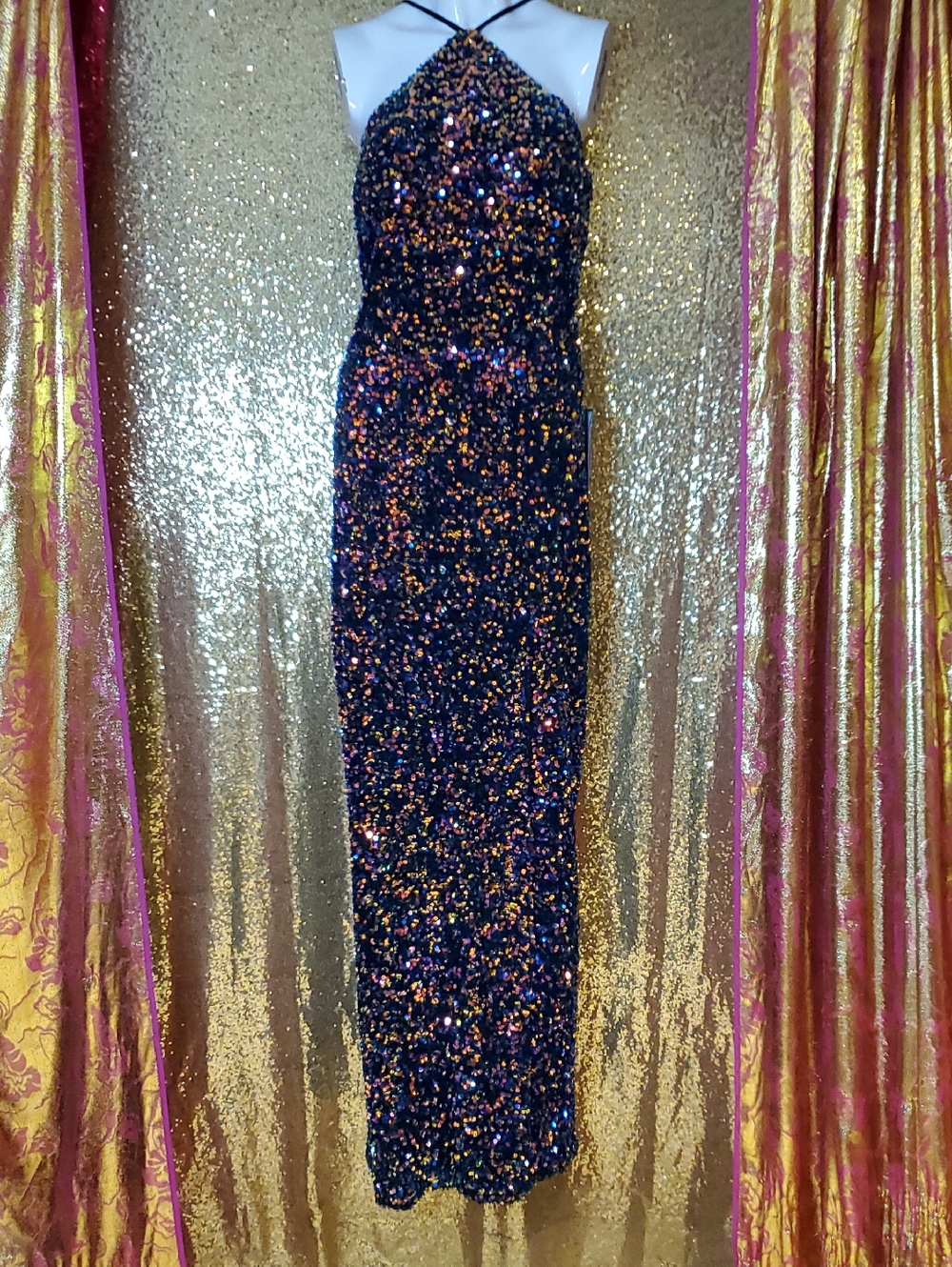 NWT Blue Green Rose Gold Sequins Dress